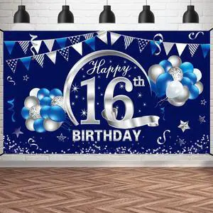 16th Birthday Decorations for Boys, Happy 16th Bday Banner Poster | Happy 16th Birthday Backdrop Party Supplies, Photo Background for Celebration, Blue Silver Design 16th Birthday Decorations for Boys, Happy 16th Bday Banner Poster | Happy 16th Birthday Backdrop Party Supplies, Photo Background for Celebration, Blue Silver Design