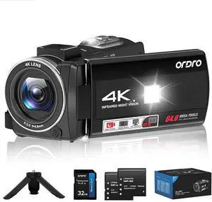 4K Camcorder, 64MP Vlogging Camera for YouTube with 18X Digital Zoom, IR Night Vision, 32G Memory Card and Mini Tripod 4K Camcorder, 64MP Vlogging Camera for YouTube with 18X Digital Zoom, IR Night Vision, 32G Memory Card and Mini Tripod