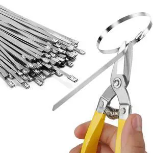 Metal Zip Ties with Scissors Heavy Duty 304 Stainless Steel 50PK | Industrial grade metallic straps & shears for chain link fencing, chicken coops & wire mesh. Weatherproof hardware Metal Zip Ties with Scissors Heavy Duty 304 Stainless Steel 50PK | Industrial grade metallic straps & shears for chain link fencing, chicken coops & wire mesh. Weatherproof hardware