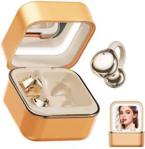 Clip On Earbuds Open Ear Headphones Wireless Bluetooth 6.0 with Makeup Mirror LED Light,48H Playtime,IPX6 Waterproof,Touch Control All-Day&Comfort Ideal for Women,Sports,Workouts (Orange) Clip On Earbuds Open Ear Headphones Wireless Bluetooth 6.0 with Makeup Mirror LED Light,48H Playtime,IPX6 Waterproof,Touch Control All-Day&Comfort Ideal for Women,Sports,Workouts (Orange)