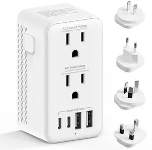 2500W Voltage Converter US to Europe 220V to 110V, 3.7" Mini | 6 in 1 Converter for European Travel, A/C/G/I Travel Plugs for 200+ Countries, 2AC Outlets, 2 USB-A and 2 USB-C Ports 2500W Voltage Converter US to Europe 220V to 110V, 3.7" Mini | 6 in 1 Converter for European Travel, A/C/G/I Travel Plugs for 200+ Countries, 2AC Outlets, 2 USB-A and 2 USB-C Ports