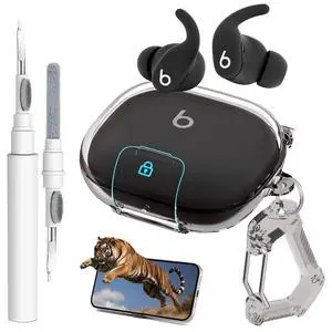 for Powerbeats Fit Case with Secure Safety Lock & Phone Stand (Clear Black) | Shockproof Scratch-Resistant TPU Transparent Cover Accessories for Beats Powerbeats Fit 2025 with Keychain & Cleaner Pen for Powerbeats Fit Case with Secure Safety Lock & Phone Stand (Clear Black) | Shockproof Scratch-Resistant TPU Transparent Cover Accessories for Beats Powerbeats Fit 2025 with Keychain & Cleaner Pen
