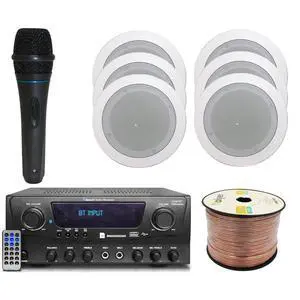 Home Theater System Kit 1000 Watts Bluetooth Receiver | 6 Qty 5.25" in-Wall in-Ceiling Speakers(175 Watts Each),16 Gauge 250 ft. Speaker Wire, Portable Microphone,Remote Control Home Theater System Kit 1000 Watts Bluetooth Receiver | 6 Qty 5.25" in-Wall in-Ceiling Speakers(175 Watts Each),16 Gauge 250 ft. Speaker Wire, Portable Microphone,Remote Control