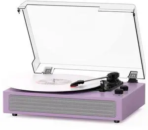Bluetooth Vinyl Record Player, 3-Speed Belt-Driven Turntable with Built-in Stereo Speakers, Wireless Playback, AUX/RCA/Headphone Jack, Auto Stop, Vintage All-in-One LP Phonograph Purple Bluetooth Vinyl Record Player, 3-Speed Belt-Driven Turntable with Built-in Stereo Speakers, Wireless Playback, AUX/RCA/Headphone Jack, Auto Stop, Vintage All-in-One LP Phonograph Purple