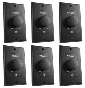 VOL7035 Black 35W 70V/100V Wall Volume Controller, 1-Gang, 6-Pack | 11-Step Attenuation, 100V Compatible, Euro-Block Connectors, 30dB Range, ABS Frame, Dust Protected, Compact, 16-24 AWG Input VOL7035 Black 35W 70V/100V Wall Volume Controller, 1-Gang, 6-Pack | 11-Step Attenuation, 100V Compatible, Euro-Block Connectors, 30dB Range, ABS Frame, Dust Protected, Compact, 16-24 AWG Input