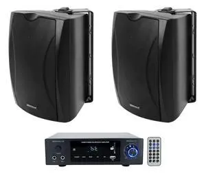 BLUAMP 150 Bundle: Bluetooth Home Stereo Amplifier, (2) WET-5B 5.25" IPX55 40W RMS Commercial/Restaurant 70V or 8 Ohm Wall Mount Speaker, 3-Items BLUAMP 150 Bundle: Bluetooth Home Stereo Amplifier, (2) WET-5B 5.25" IPX55 40W RMS Commercial/Restaurant 70V or 8 Ohm Wall Mount Speaker, 3-Items