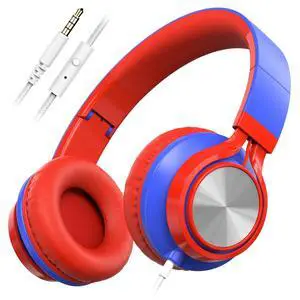 Kids School Headphones with Microphone & 3.5mm Jack, Red Blue | K-12 School Students Use, Travel, Comfortable, Kids & Teens, Duarable, Adjustable & Foldable, For Chromebook & Tablet Kids School Headphones with Microphone & 3.5mm Jack, Red Blue | K-12 School Students Use, Travel, Comfortable, Kids & Teens, Duarable, Adjustable & Foldable, For Chromebook & Tablet