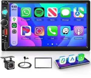 Double Din Car Stereo Wireless Carplay Android Auto-7 inch Touch Screen Car MP5 Player with Bluetooth FM, 2 Din Radio Support MirrorLink, Type-C/AUX/USB, FM/EQ,Backup Camera, SWC, Video Play Double Din Car Stereo Wireless Carplay Android Auto-7 inch Touch Screen Car MP5 Player with Bluetooth FM, 2 Din Radio Support MirrorLink, Type-C/AUX/USB, FM/EQ,Backup Camera, SWC, Video Play