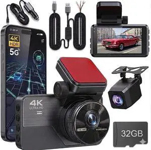 4K Dash Cam Front and Rear, STARVIS 2 Sensor, Free 32GB Card & Hardwire Kit Included, 5G WiFi 20MB/s Fast Download, Dash Camera for Cars with GPS, WDR Night Vision, 170° Wide Angle, 24H Parking Mode 4K Dash Cam Front and Rear, STARVIS 2 Sensor, Free 32GB Card & Hardwire Kit Included, 5G WiFi 20MB/s Fast Download, Dash Camera for Cars with GPS, WDR Night Vision, 170° Wide Angle, 24H Parking Mode