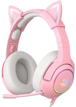 Gaming Headset - Removable Cat Ears, RGB/Retractable Mic (A Pink) | Wired 3.5mm surround sound gaming headphone, compatible with PC, PS4, PS5, mobile, cute light pink design Gaming Headset - Removable Cat Ears, RGB/Retractable Mic (A Pink) | Wired 3.5mm surround sound gaming headphone, compatible with PC, PS4, PS5, mobile, cute light pink design