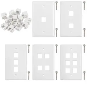 30 Pack 1/2/3/4/6 Port White Keystone Wall Plate with Screw and 30Pcs Standard Size Keystone Jack Insert 30 Pack 1/2/3/4/6 Port White Keystone Wall Plate with Screw and 30Pcs Standard Size Keystone Jack Insert