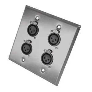 Speakers Stainless Steel Wall Plate - 2 Gang with 4 XLR Female Connectors Speakers Stainless Steel Wall Plate - 2 Gang with 4 XLR Female Connectors