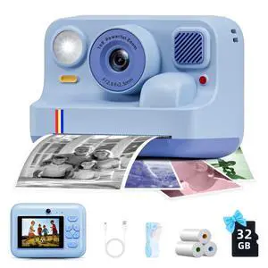 Instant Print Camera for Kids, Christmas Birthday Gifts for Girls Boys Age 3-15, 1080P Selfie Portable Digital Video Camera with 32GB SD Card, 3-Colored Print Paper- Blue Instant Print Camera for Kids, Christmas Birthday Gifts for Girls Boys Age 3-15, 1080P Selfie Portable Digital Video Camera with 32GB SD Card, 3-Colored Print Paper- Blue