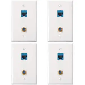 4 Pack Ethernet Coax Wall Plates, Cat6 Coax Wall Plate with Ethernet Port and Gold-Plated TV Coaxial Cable F-Type Port(Blue) 4 Pack Ethernet Coax Wall Plates, Cat6 Coax Wall Plate with Ethernet Port and Gold-Plated TV Coaxial Cable F-Type Port(Blue)