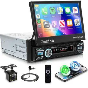 Single Din Car Stereo Touch Screen Flip Out Wireless Carplay Android Auto, 7 Inch Car Radio 1 Din with Bluetooth 5.1 FM Radio Mirror Link EQ/TF/USB/AUX Rear View Camera Steering Wheel Control Single Din Car Stereo Touch Screen Flip Out Wireless Carplay Android Auto, 7 Inch Car Radio 1 Din with Bluetooth 5.1 FM Radio Mirror Link EQ/TF/USB/AUX Rear View Camera Steering Wheel Control