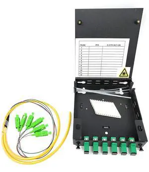 6 Port Wall Mount Fiber Enclosure with Splicing Module Singlemode Simplex SC-APC Kit (Includes a 1 Meter 6 Strand SC-APC SM Pigtail and 6 Port SC-APC Simplex LGX Loaded Panel) 6 Port Wall Mount Fiber Enclosure with Splicing Module Singlemode Simplex SC-APC Kit (Includes a 1 Meter 6 Strand SC-APC SM Pigtail and 6 Port SC-APC Simplex LGX Loaded Panel)
