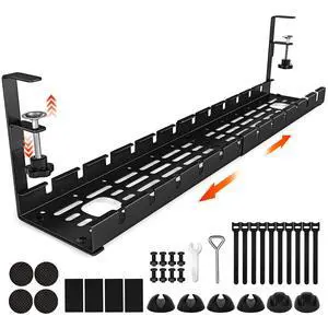 Cable Management Under Desk, 15.7"-31" Retractable Cable Management Tray, No Drilling Cord Organizer with Clamp for Desk, Under Table Wire Management Tray for Home Office Cable Management Under Desk, 15.7"-31" Retractable Cable Management Tray, No Drilling Cord Organizer with Clamp for Desk, Under Table Wire Management Tray for Home Office