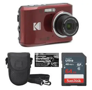 Kodak PIXPRO FZ45 16MP Digital Camera 4X Optical Zoom 27mm Wide Angle 1080P Full HD Video 2.7" LCD Camera (Red) + Padded Case + 64GB Card + Cleaning Cloth Kodak PIXPRO FZ45 16MP Digital Camera 4X Optical Zoom 27mm Wide Angle 1080P Full HD Video 2.7" LCD Camera (Red) + Padded Case + 64GB Card + Cleaning Cloth