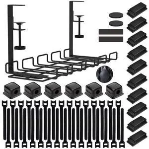 Under Desk Cable Management Tray with 52Pcs Different Essential Accessories | No Drill Steel Cord Organizer Kit for Home Office Standing Desk (15.7/13.4inch, Black) Under Desk Cable Management Tray with 52Pcs Different Essential Accessories | No Drill Steel Cord Organizer Kit for Home Office Standing Desk (15.7/13.4inch, Black)