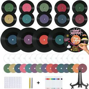 5 12 Inch & 10 7 Inch Vinyl Records Decor Set, Double-Sided Blank Records with 14 Pens, 30 Labels, Triple Display Methods, Popular Vinyl Records for Birthday Guestbook Party Decor 5 12 Inch & 10 7 Inch Vinyl Records Decor Set, Double-Sided Blank Records with 14 Pens, 30 Labels, Triple Display Methods, Popular Vinyl Records for Birthday Guestbook Party Decor