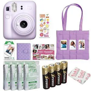 instax mini 12 Instant Film Camera Holiday Bundle (Lilac Purple) with 4 x Instax Mini Instant Film - Foil Pack, Self Adhesive Cloth, and Ansmann X-Power AA 4-Pack Battery instax mini 12 Instant Film Camera Holiday Bundle (Lilac Purple) with 4 x Instax Mini Instant Film - Foil Pack, Self Adhesive Cloth, and Ansmann X-Power AA 4-Pack Battery