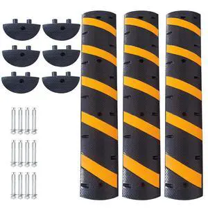 3 Pack 6FT Speed Bumps for Road, Heavy Duty 25,000 Lbs Capacity Traffic Rubber Speed Humps with 2 Channel Floor Cord Cover for Asphalt Concrete Gravel Cable Protector Ramp 3 Pack 6FT Speed Bumps for Road, Heavy Duty 25,000 Lbs Capacity Traffic Rubber Speed Humps with 2 Channel Floor Cord Cover for Asphalt Concrete Gravel Cable Protector Ramp