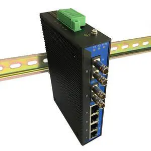 Industrial 6-Port Unmanaged Ethernet Switch/Daisy-Chain and Star Fiber Optic Converter, Single-Mode, ST Connectors Industrial 6-Port Unmanaged Ethernet Switch/Daisy-Chain and Star Fiber Optic Converter, Single-Mode, ST Connectors