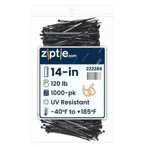 14-inch UV Resistant Black Multi-Purpose Cable Tie, 120-lb Tensile Strength, UL 21S Listed, 1000-Pack 14-inch UV Resistant Black Multi-Purpose Cable Tie, 120-lb Tensile Strength, UL 21S Listed, 1000-Pack