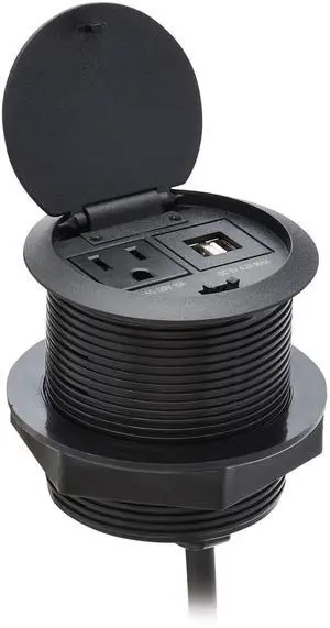 Safe-IT Desktop Charging & Surge Protection Power Grommet Desk Cord Cable Hole Cover, 1 Outlet + 2 USB-A Ports, 1000 Joules, 10 Foot Cord, 15,000 Insurance (TLP12POAM) Safe-IT Desktop Charging & Surge Protection Power Grommet Desk Cord Cable Hole Cover, 1 Outlet + 2 USB-A Ports, 1000 Joules, 10 Foot Cord, 15,000 Insurance (TLP12POAM)