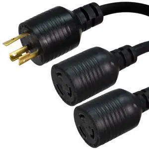 L5-20P to 2X L5-20R Y Splitter Power Cord, 20A, 125V, 12/3 SJT, 10ft + 2ft Legs L5-20P to 2X L5-20R Y Splitter Power Cord, 20A, 125V, 12/3 SJT, 10ft + 2ft Legs