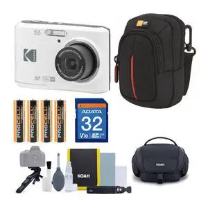 PIXPRO Friendly Zoom FZ45-WH 16MP Digital Camera with 4X Optical Zoom 27mm Wide Angle and 2.7' LCD Screen (White) Bundle with Cleaning Kit, 32GB Memory Card, Camera Case, and Batteries (5 Items) PIXPRO Friendly Zoom FZ45-WH 16MP Digital Camera with 4X Optical Zoom 27mm Wide Angle and 2.7' LCD Screen (White) Bundle with Cleaning Kit, 32GB Memory Card, Camera Case, and Batteries (5 Items)