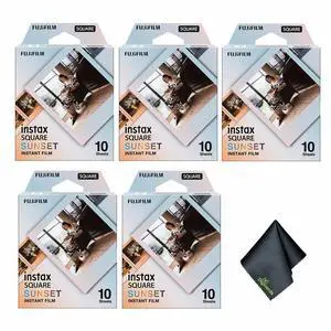 INSTAX Square Sunset Film 50 Exposures Bundle | For Instant Photos, Scrapbooks & Sharing | Includes Cleaning Cloth INSTAX Square Sunset Film 50 Exposures Bundle | For Instant Photos, Scrapbooks & Sharing | Includes Cleaning Cloth