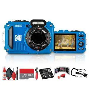 PIXPRO WPZ2 Digital Camera (Blue) | Waterproof, Shockproof & Dustproof Camera with 16MP Sensor, 1080p Video & 4X Optical Zoom | for Travel & Outdoor use + 32GB Card + Vlogger Tripod + More PIXPRO WPZ2 Digital Camera (Blue) | Waterproof, Shockproof & Dustproof Camera with 16MP Sensor, 1080p Video & 4X Optical Zoom | for Travel & Outdoor use + 32GB Card + Vlogger Tripod + More