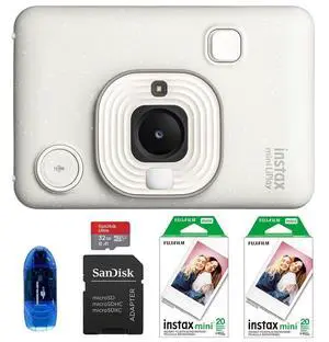 INSTAX MINI Liplay Hybrid Instant Camera Bundle, Includes: INSTAX MINI Instant Film (40 Exposures), 32GB MicroSD Memory Card and Card Reader (5 Items) (Misty White) INSTAX MINI Liplay Hybrid Instant Camera Bundle, Includes: INSTAX MINI Instant Film (40 Exposures), 32GB MicroSD Memory Card and Card Reader (5 Items) (Misty White)