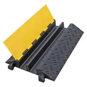 3.37 Inch Pipe and Hose Ramp Traffic Wire Cable Protector 2 Channel Cord Cover 24,000 lbs per Axle - Rubber Black Base/Yellow Lid 3.37 Inch Pipe and Hose Ramp Traffic Wire Cable Protector 2 Channel Cord Cover 24,000 lbs per Axle - Rubber Black Base/Yellow Lid