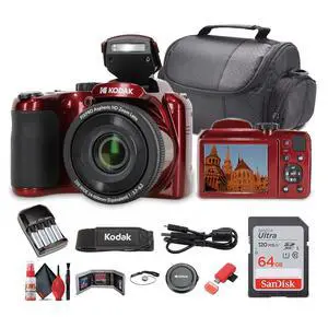 Pixpro AZ255 Digital Camera (AZ255RD) Bundle Including: 64 GB Memory Card, Rechargeable Batteries, Case, Neck Strap, Lens Caps, Full Cleaning Kit, Card Reader, Card Wallet, USB Cable, Cap Keeper Pixpro AZ255 Digital Camera (AZ255RD) Bundle Including: 64 GB Memory Card, Rechargeable Batteries, Case, Neck Strap, Lens Caps, Full Cleaning Kit, Card Reader, Card Wallet, USB Cable, Cap Keeper