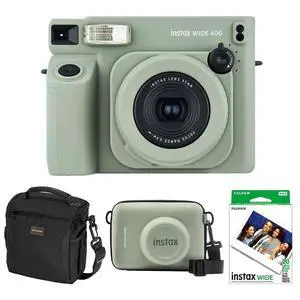 Instax Wide 400 Instant Film Camera, Jet Black, Bundle with Case, Instant Color Print Film, 20-Pack and Shoulder Bag (Sage Green) Instax Wide 400 Instant Film Camera, Jet Black, Bundle with Case, Instant Color Print Film, 20-Pack and Shoulder Bag (Sage Green)