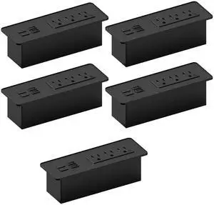 Recessed Power Strip with Fast Charging 2 PD65W USB-C Ports, 2 USB-A Ports, 3 Power Desk Outlets, Flush Mount Furniture Charging Station Grommet for Side Table, End Table - Black, 5 Pcs Recessed Power Strip with Fast Charging 2 PD65W USB-C Ports, 2 USB-A Ports, 3 Power Desk Outlets, Flush Mount Furniture Charging Station Grommet for Side Table, End Table - Black, 5 Pcs