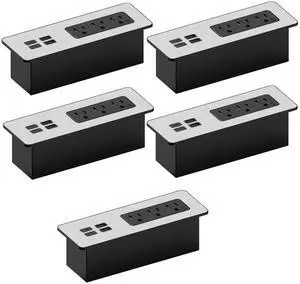 Recessed Power Strip Kit with Fast Charging 2 PD65W USB-C Ports, 2 USB-A Ports, 3 Power Desk Outlets, Replaceable Silver Finish Panel Plate Flush Mount Charging Station Grommet - 5 Pcs Recessed Power Strip Kit with Fast Charging 2 PD65W USB-C Ports, 2 USB-A Ports, 3 Power Desk Outlets, Replaceable Silver Finish Panel Plate Flush Mount Charging Station Grommet - 5 Pcs
