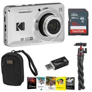 PIXPRO FZ55 Friendly Zoom Digital Camera, Bundle with 32GB Memory Card, Camera Bag, Tripod, Photo Editing Software, Card Reader (Silver) PIXPRO FZ55 Friendly Zoom Digital Camera, Bundle with 32GB Memory Card, Camera Bag, Tripod, Photo Editing Software, Card Reader (Silver)