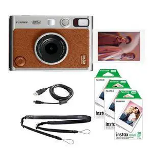 INSTAX Mini EVO Hybrid Instant Camera | Brown Bundle with Instax Mini Instant Film | 60 Exposures + Microfiber Cleaning Cloth (3 Items) INSTAX Mini EVO Hybrid Instant Camera | Brown Bundle with Instax Mini Instant Film | 60 Exposures + Microfiber Cleaning Cloth (3 Items)