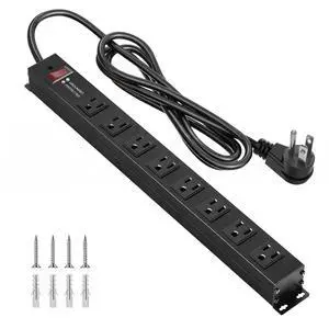 Heavy Duty 8 Outlets Metal Surge Protector Power Strip 2000J, 6FT | Wall Mount, 1.6In Wide Spacing, Flat Plug, Black, 15A/1875W, 14AWG Cord for Garage Workshop Home Office Heavy Duty 8 Outlets Metal Surge Protector Power Strip 2000J, 6FT | Wall Mount, 1.6In Wide Spacing, Flat Plug, Black, 15A/1875W, 14AWG Cord for Garage Workshop Home Office