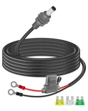 Mini DC5521 to O Ring Extension Cable, 18AWG DC 5.5x2.1MM to 8MM Eyelet Direct Battery Power Cable with 30A Fuse for Car, RV, or Marine, 10FT (with Fuse) Mini DC5521 to O Ring Extension Cable, 18AWG DC 5.5x2.1MM to 8MM Eyelet Direct Battery Power Cable with 30A Fuse for Car, RV, or Marine, 10FT (with Fuse)
