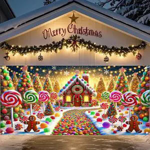 Christmas Garage Door Cover 6x13 Ft Polyester Xmas | Holiday Decor, Festive Display, Garage Door Christmas Cover, Front Door Decor, Home, Party, Store (Gingerbread Candy House) Christmas Garage Door Cover 6x13 Ft Polyester Xmas | Holiday Decor, Festive Display, Garage Door Christmas Cover, Front Door Decor, Home, Party, Store (Gingerbread Candy House)