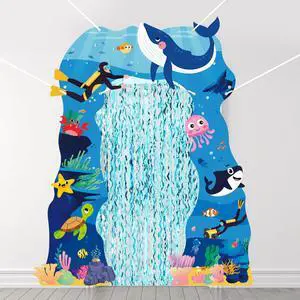 Door Porch Banner Set - 7Pcs Under the Sea Backdrop with Blue Tinsel Fringe Curtain, Photo Props Welcome Hanging Decorations for Birthday Party School Classroom (Ocean) Door Porch Banner Set - 7Pcs Under the Sea Backdrop with Blue Tinsel Fringe Curtain, Photo Props Welcome Hanging Decorations for Birthday Party School Classroom (Ocean)