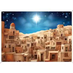 7x5ft Bethlehem Town Village Backdrop Nativity Christmas Decor Bethlehem Cityscape Scene Banner Christmas Story Scene for Xmas Church Vbs Vacation Bible School Supplies 7x5ft Bethlehem Town Village Backdrop Nativity Christmas Decor Bethlehem Cityscape Scene Banner Christmas Story Scene for Xmas Church Vbs Vacation Bible School Supplies