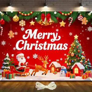 8x6ft Merry Christmas Backdrop Large Christmas Party Decoration Banner Xmas Backdrops for Wall Photography Background Photo Props with 19.68ft Ribbon 8x6ft Merry Christmas Backdrop Large Christmas Party Decoration Banner Xmas Backdrops for Wall Photography Background Photo Props with 19.68ft Ribbon