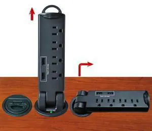 Desktop Pull-Up PowerTap Grommet with Surge Protector and USB Charger 2.4 Amp (Black) Desktop Pull-Up PowerTap Grommet with Surge Protector and USB Charger 2.4 Amp (Black)