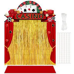7 Pcs Casino Party Decorations Backdrop Red Carpet Gold Fringe | Night Theme Curtain with Stanchion Posts Ropes, Vegas Poker Birthday Photo Background, Entryway Door Porch Setup 7 Pcs Casino Party Decorations Backdrop Red Carpet Gold Fringe | Night Theme Curtain with Stanchion Posts Ropes, Vegas Poker Birthday Photo Background, Entryway Door Porch Setup