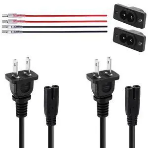 2Pcs 4.9Ft 2 Prong C8 AC Power Cord Male-to-Female 18AWG 2.5A Universal 2-Slot AC Power Plug Cable Replacement for TV Speaker Monitor Printer Camera with Adapter 2Pcs 4.9Ft 2 Prong C8 AC Power Cord Male-to-Female 18AWG 2.5A Universal 2-Slot AC Power Plug Cable Replacement for TV Speaker Monitor Printer Camera with Adapter